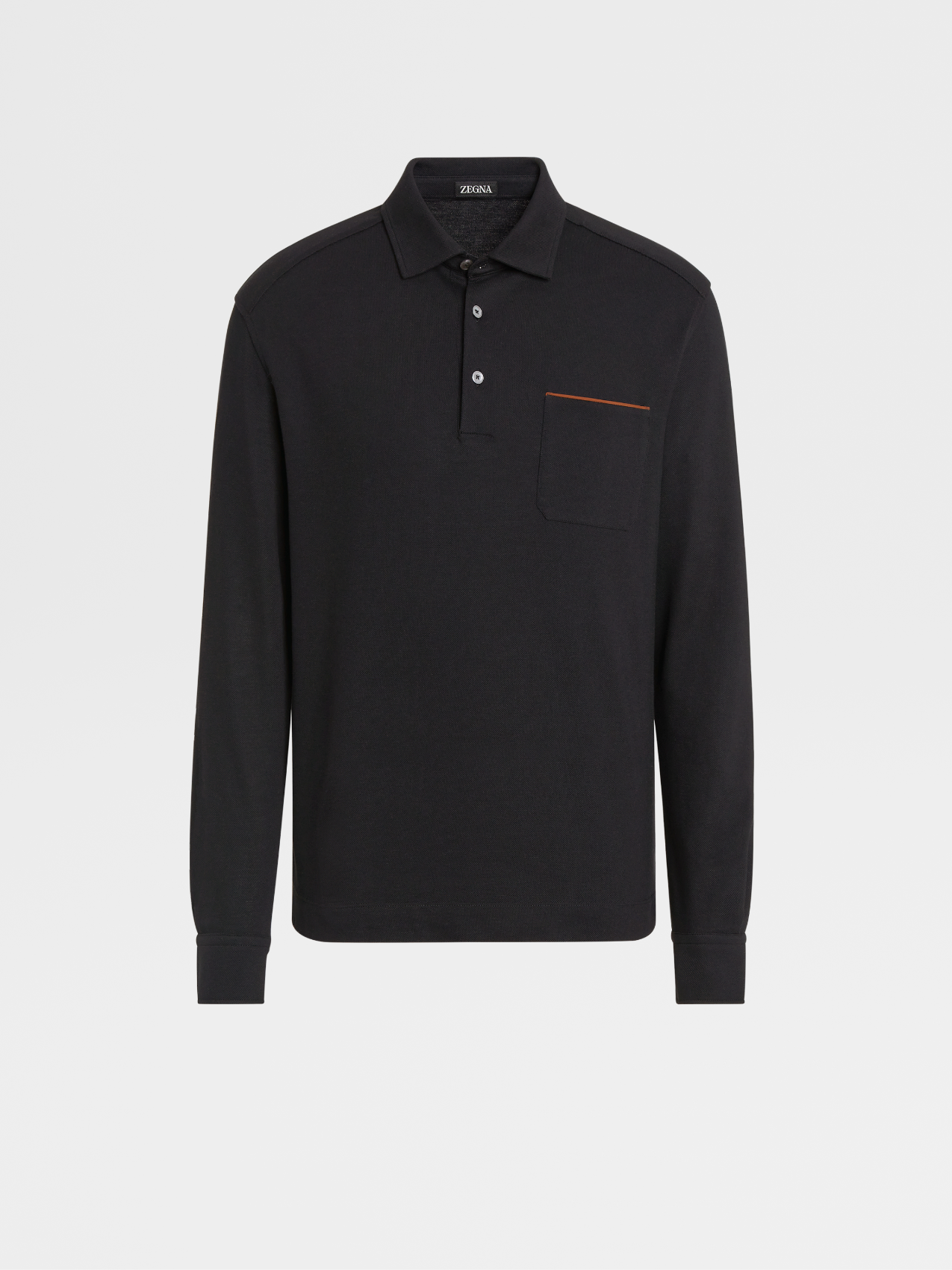 Black Cotton Piquet Long-sleeve Polo